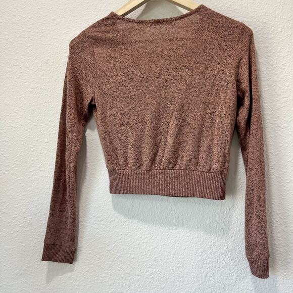 Active USA Womens Small Pink Mauve Faux Wrap Cropped Long Sleeve Sweater - Picture 7 of 7